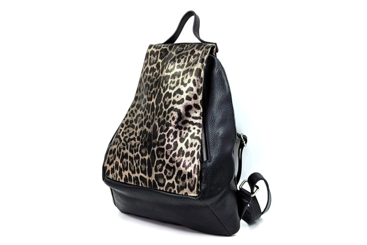 Leather Backpack: Black & Animal Print