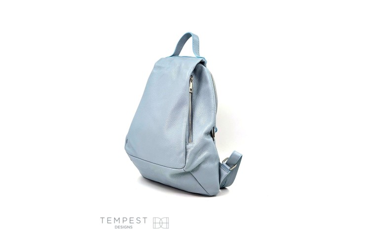 Leather Backpack: Soft Blue 