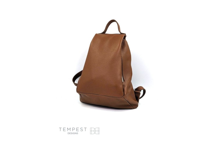 Leather Backpack: Tan, Ivory & Blue 