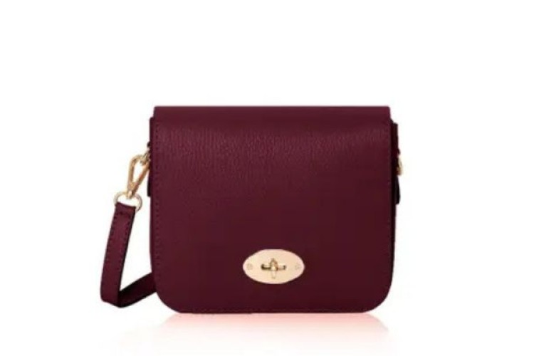 Leather Crossbody Bag - Burgundy Red