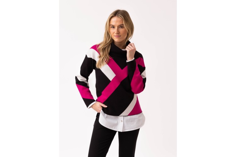 Marble Black & Fuchsia Diagonal Stripe Cotton Blend Jumper