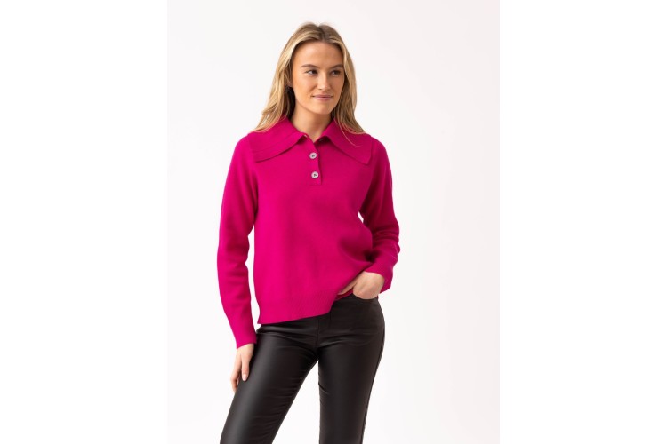 Marble Fuchsia Oversized Collar Cotton Blend Jumper