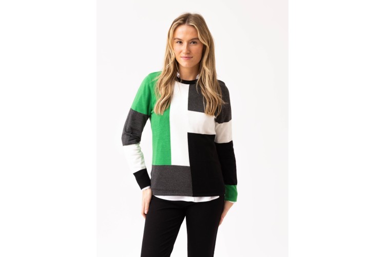 Marble Kelly Green & Black Cotton Colour Block Jumper