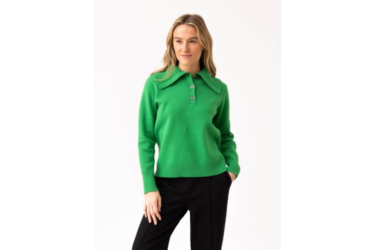 Marble Kelly Green Oversized Collar Cotton Blend Jumper