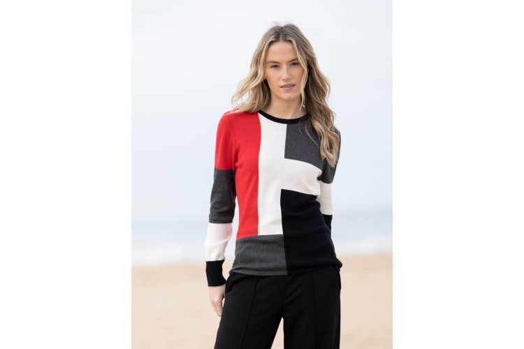 Marble Red & Grey Cotton Colour Block Jumper