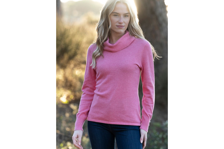 ** Marble Rose Pink Cotton Cowl Neck Jumper