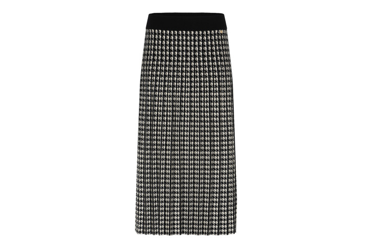 MIcha Pleated Houndstooth Skirt | Black and Cream  