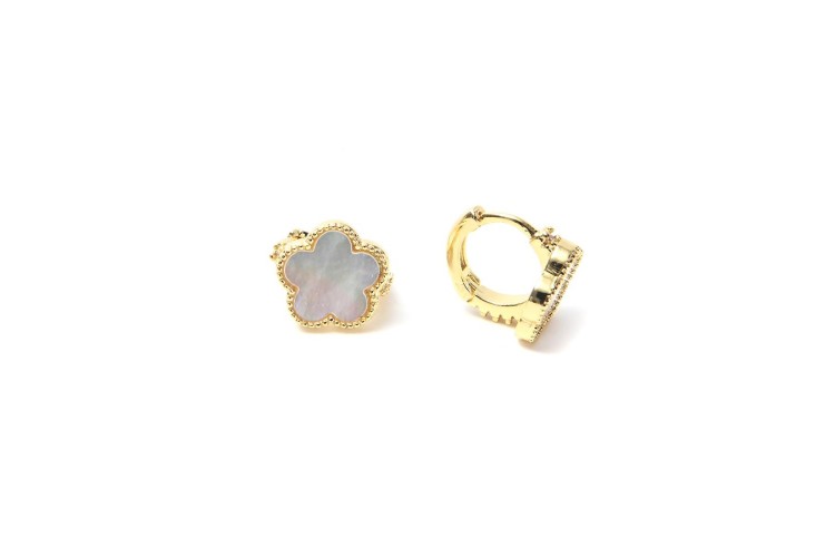 Mother of Pearl Flower Huggie Earrings