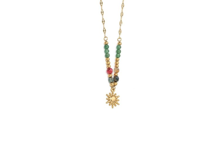 Natural Stone Bead & Sun Necklace