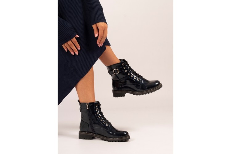 Navy Patent Parlour Ankle Boot by Lunar