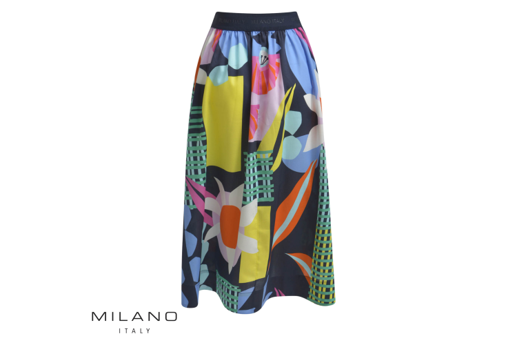 Milano Midi Skirt  51-2318-1372| Navy Colour Print