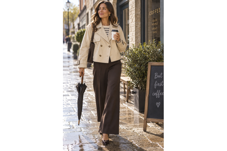Fransa Cropped Trench Jacket | Sand