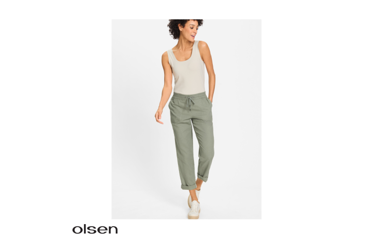 Olsen Cropped Trousers 14002404 | Khaki