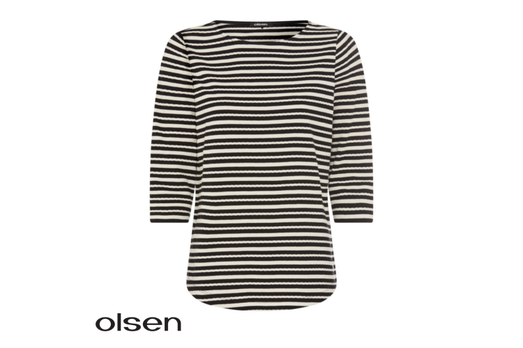 Olsen Top 11105003 | Black & White Textured Stripe
