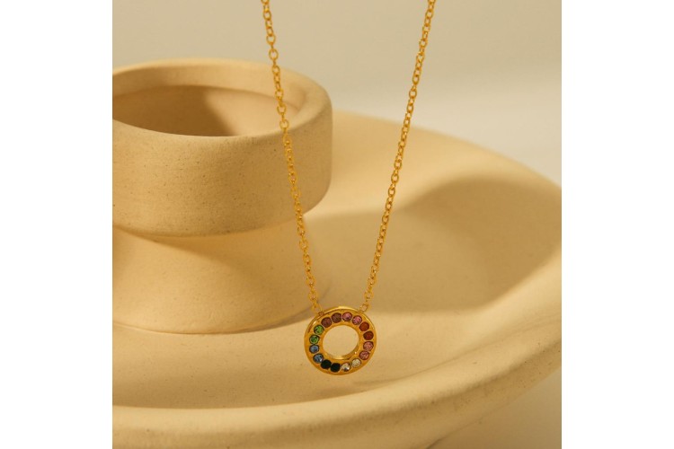 Open Circle Necklace in Multo CZ & Gold