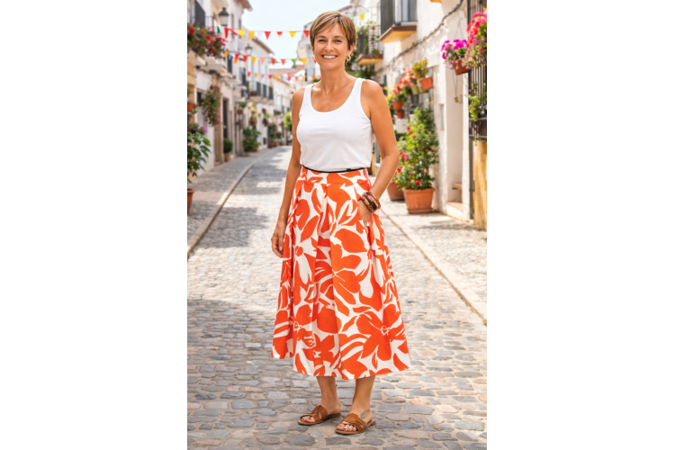 Orange Print Cotton Skirt