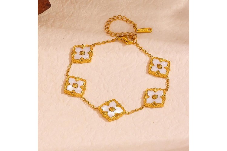 Ornate White Clover Bracelet