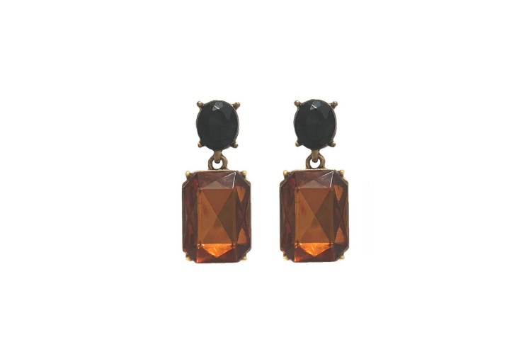 Oval Post + Rectangle Drop Earrings - Black & Walnut
