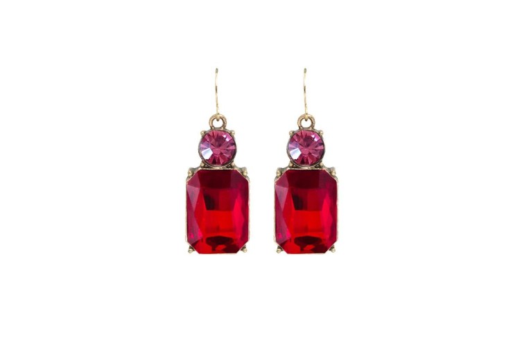 Double Drop Earrings - Red & Pink