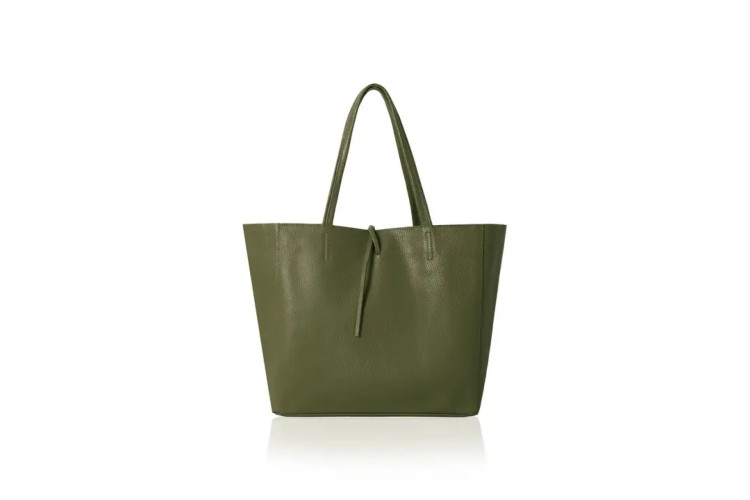 Oversized Leather Tote | Deep Olive Green
