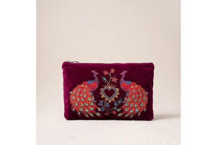 Peacock Floral Everyday Pouch | Dark Red