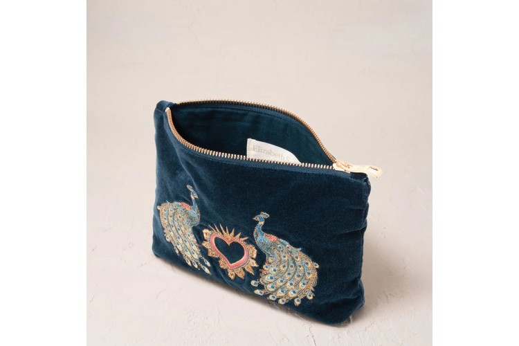 Peacock Floral Mini Pouch | Ink Blue