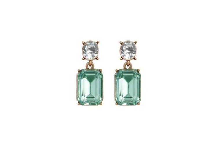 Post D/Drop Earrings - Green & Clear