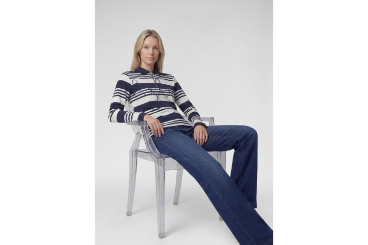 Rabe Striped Zip Neck Top | Navy & White