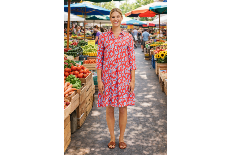 Milano Geo Print Dress | Red & Blue
