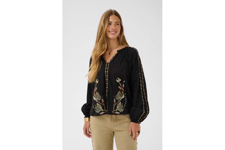 Reno Embroidered Cotton Blouse | Black