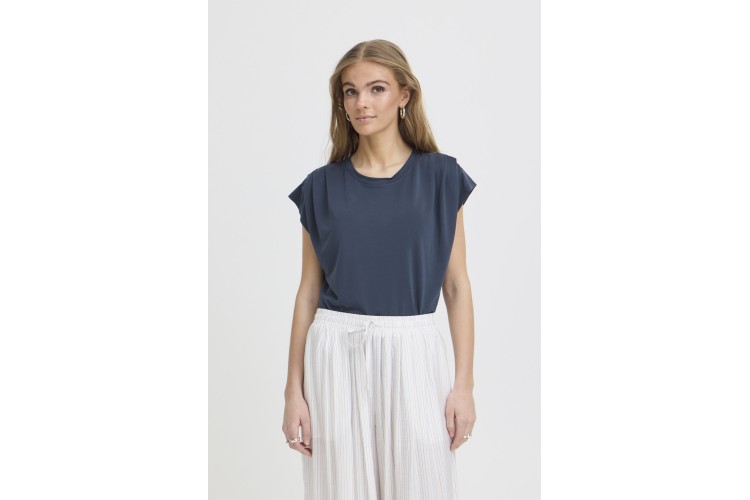 Ruched Shoulder Tee | Navy