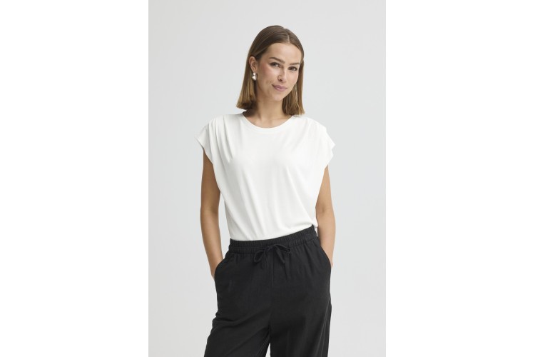 Ruched Shoulder Tee | White
