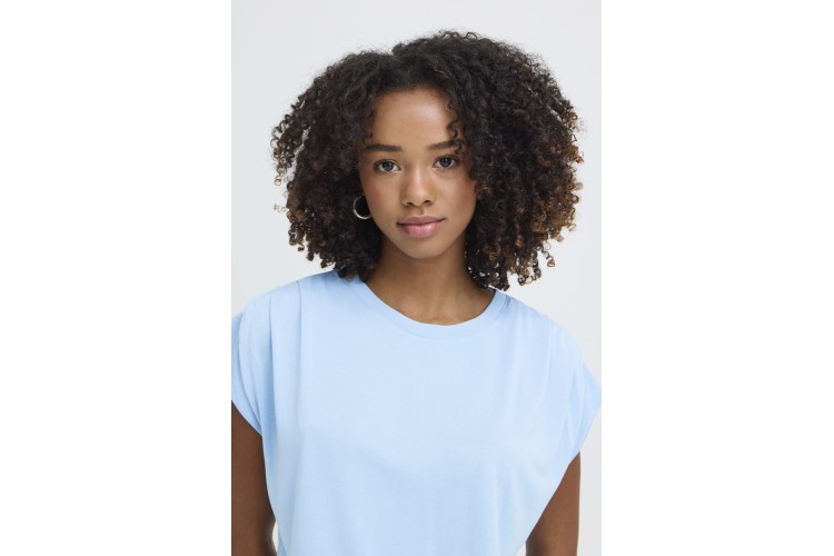 Ruched Shoulder Tee | Pale Blue