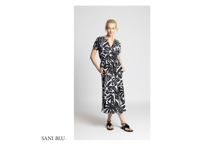 Sani Blu Linen Mix Dress 7137 | Black & Neutral