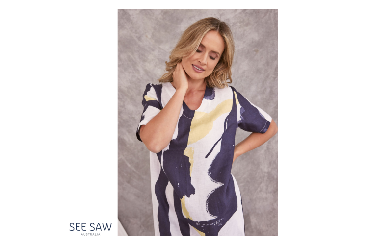 See Saw Linen Dress | Navy & Lime