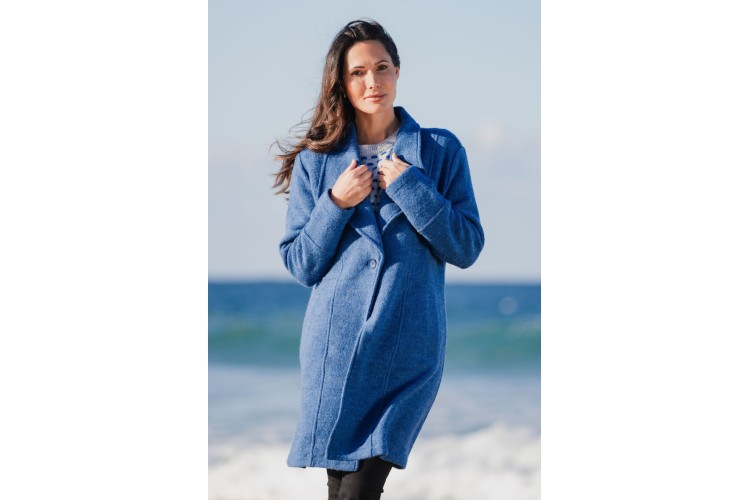 See Saw Longline Boiled Wool Coat – Denim Blue