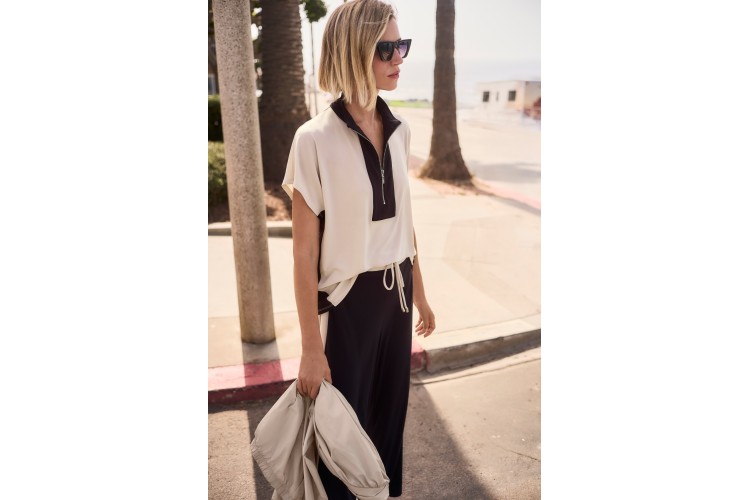 Joseph Ribkoff Silky Knit Colour Block Straight Top With Zipped Collar