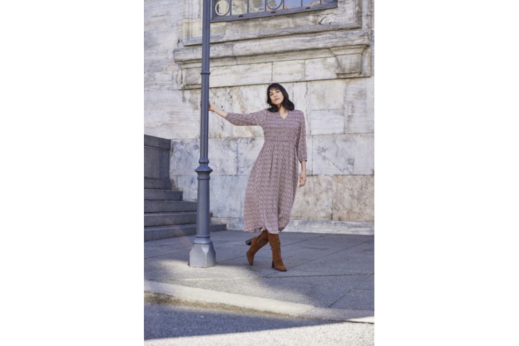 Smocked Midi Dress – Soft Red Ditsy Print