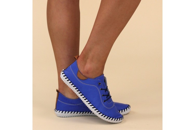 St Ives Leather Trainer Azure Blue
