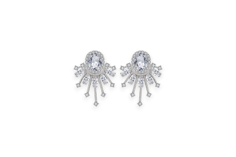 Statement Cubic Zirconia Stud Earrings | Silver