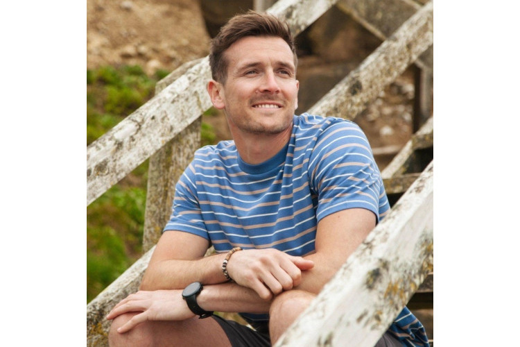 Rapanui Organic Cotton Striped Tee | Blue & Taupe