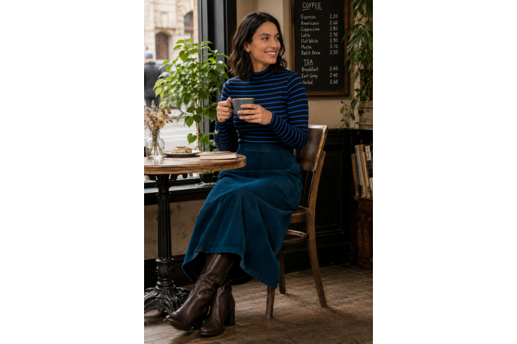 Sugarhill Brighton Deirdre Cord Midi Skirt - Teal Cord