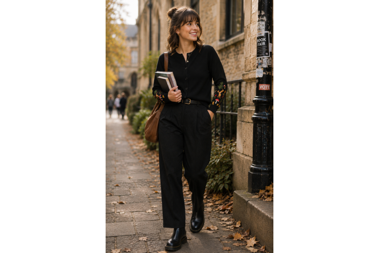 Sugarhill Brighton Kamila Cardigan - Black Woodland Embroidery