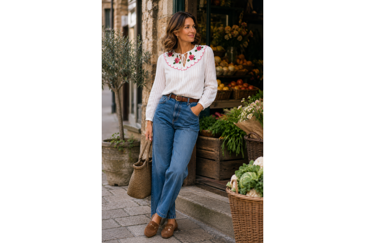 Sugarhill Brighton Nessie Scallop Collar Blouse - Off-White Blooming Roses