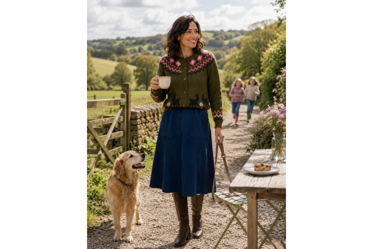 Sugarhill Brighton Olana Cardigan | Olive Goat Meadow Fairisle