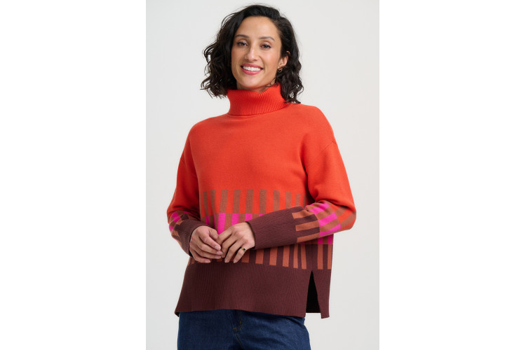 Sugarhill Brighton Serita Roll Neck Jumper - Orange Section Stripes