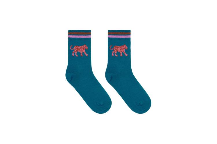 Sugarhill Brighton Socks - Teal Pink Tiger