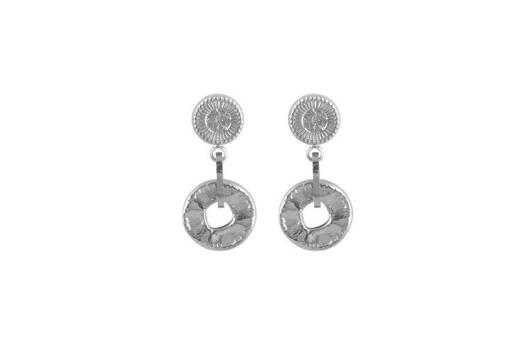 Textured Drop Hoop Earrings - Silver Tone