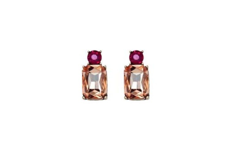 Twin Gem Earrings - Amber & Pink