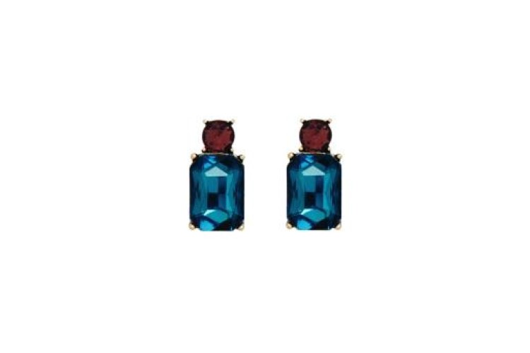 Twin Gem Earrings - Petrol Blue & Amber